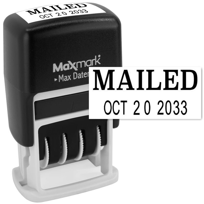 MaxMark Self-Inking Rubber Date Office Stamp with MAILED Phrase & Date - Black Ink (Max Dater II), 12-Year Band - Image 1